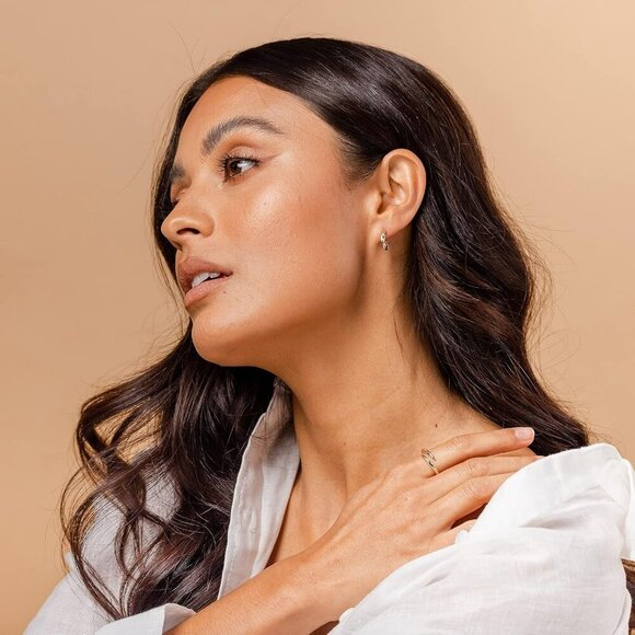 14K Gold Plated 925 Sterling Silver Post Ultra Thick Huggie Earring | Women's Mi - Picture 4 of 5